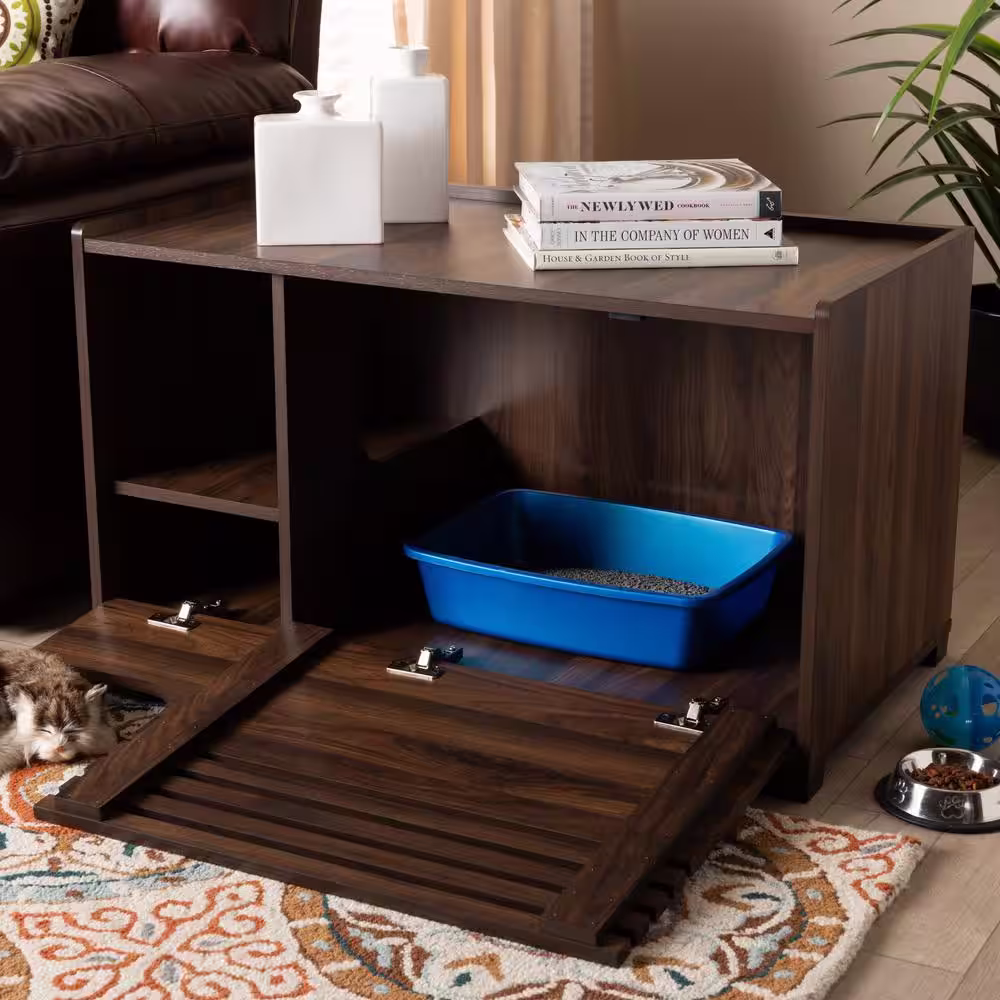 Baxton Studio Claire Brown Cat Litter Box Cover House
