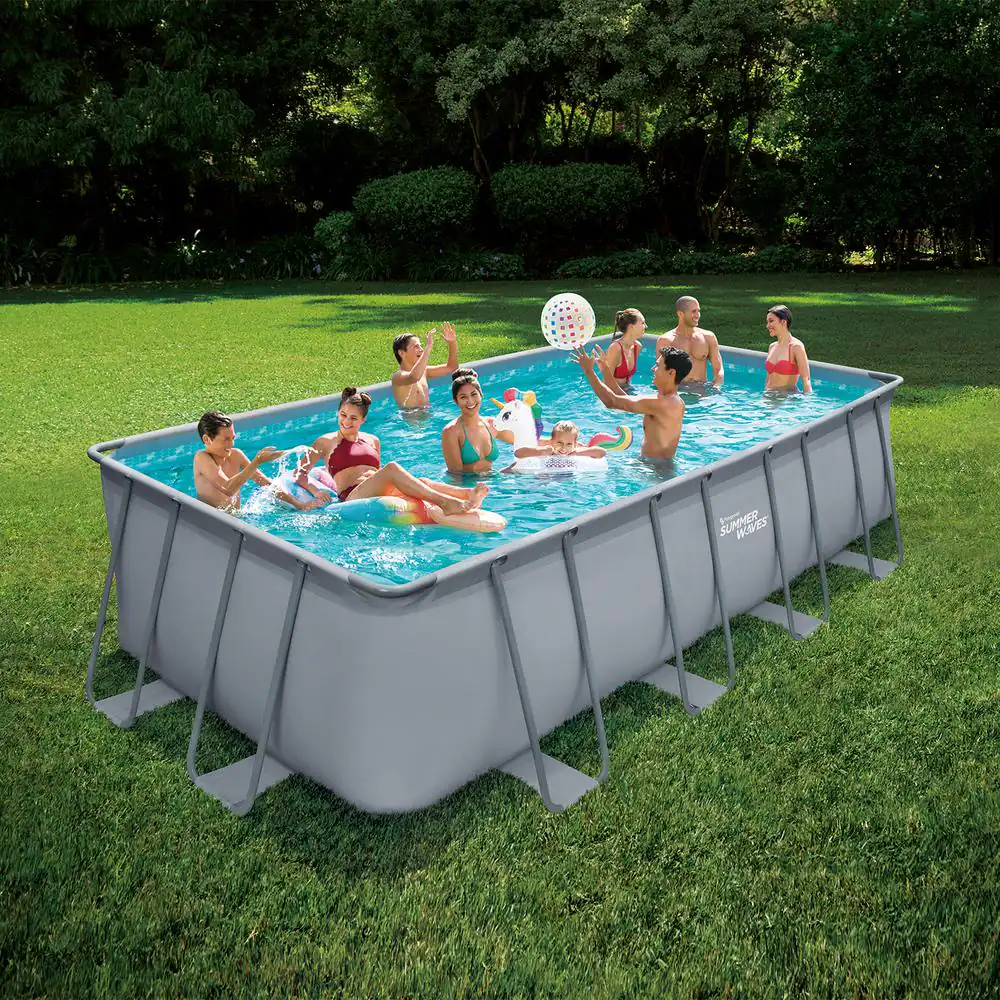 Summer Waves Elite 18 ft. x 9 ft. Rectangular x 52 in. Deep Metal Frame Pool Package with Sand Filter Pump System