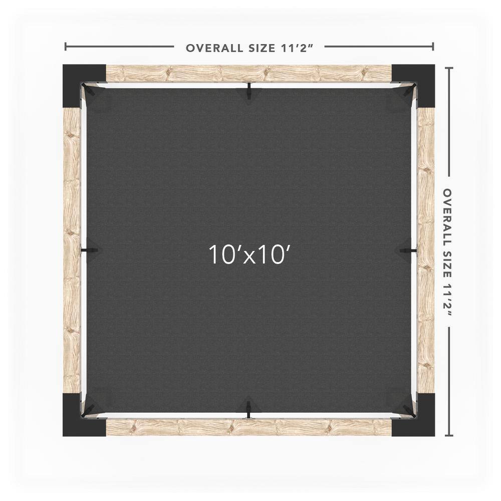 TOJA GRID 10 ft. L x 10 ft. W Pergola Kit with 4x4 KNECT Post Wall and Denim Shade Sail for 6x6 Wood Posts