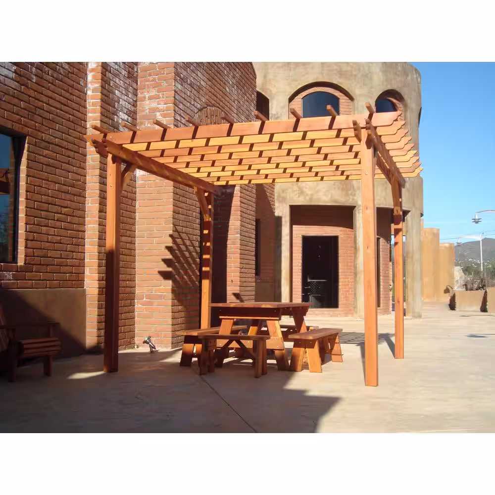 None 18 ft. x 18 ft. 1905 Super Deck Redwood Pergola