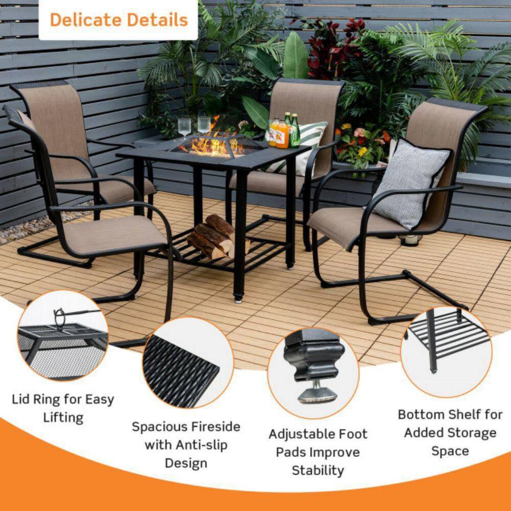 Alpulon 31 in. Outdoor Steel Fire Pit Dining Table with Cooking BBQ Grate