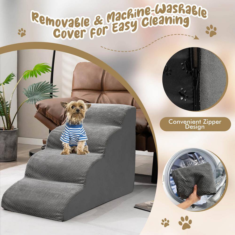 ANGELES HOME 4-Tier Foam Non-Slip Dog Steps with Washable Zippered Cover