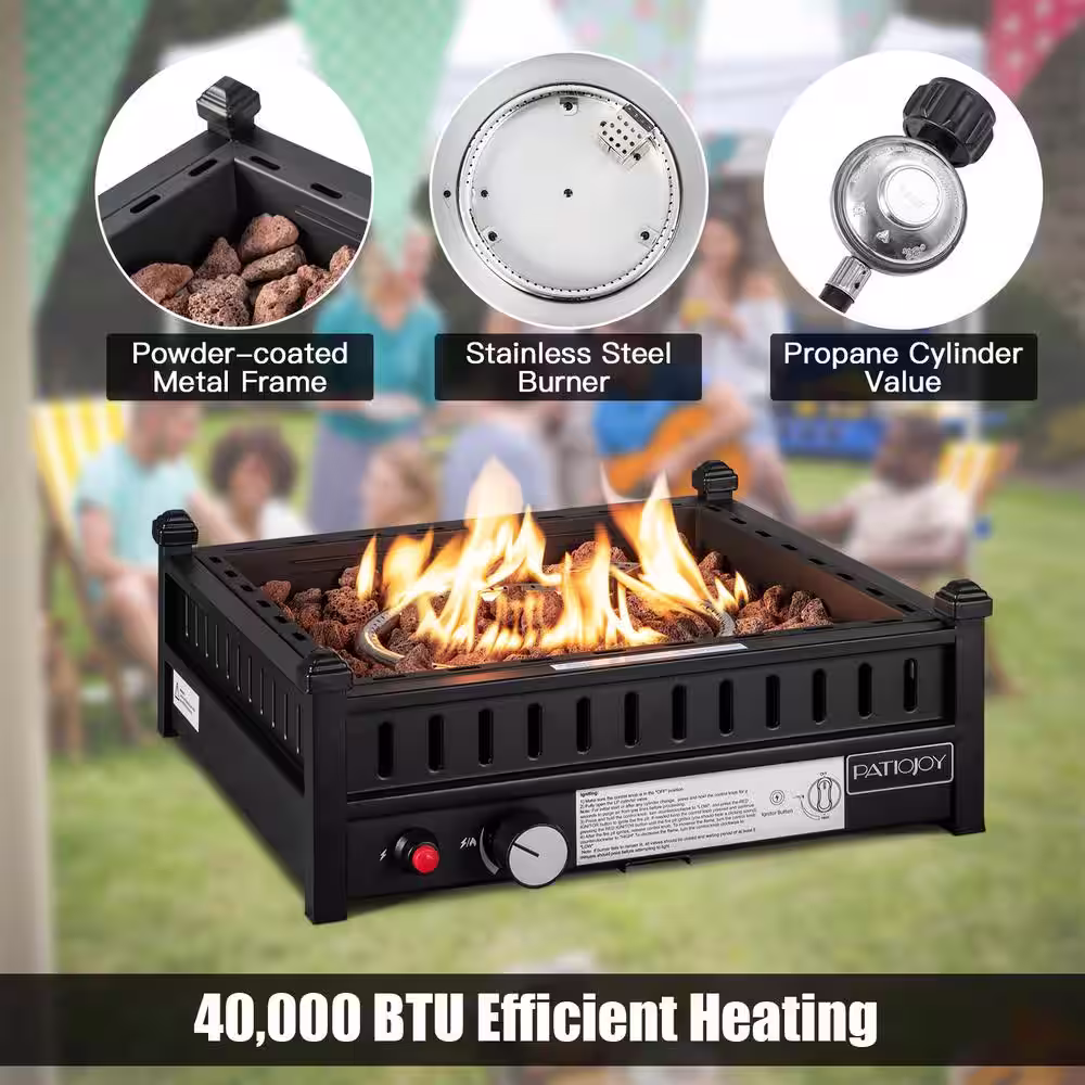 HONEY JOY Portable Propane Fire Pit 40,000 BTU Tabletop Fire Pit for Tables with 2 in. Umbrella Hole Compact Propane Fire Pit