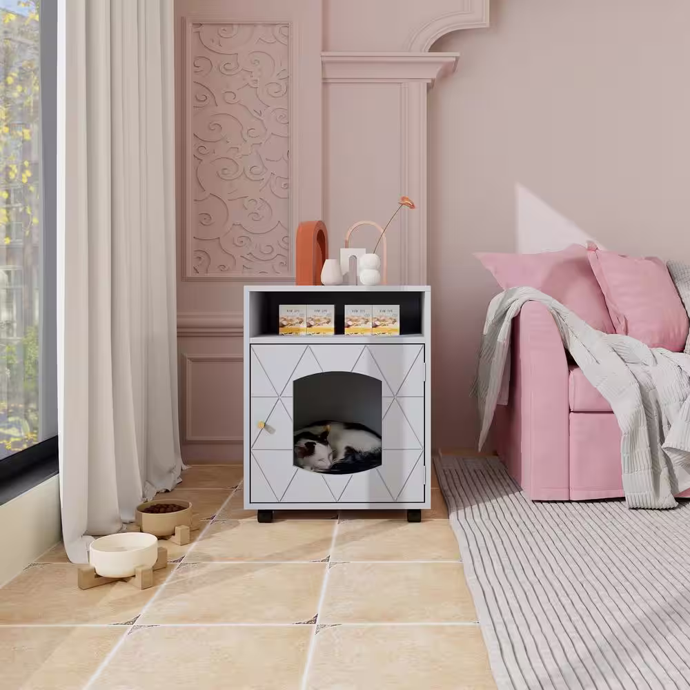 None Pet House Hidden Cat Home Side Table Suitable for Bedroom Living Room Study and Other Spaces in Gray
