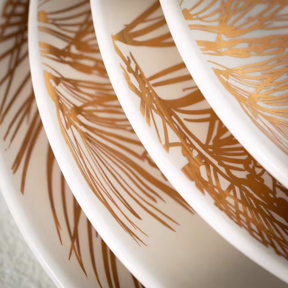 SULLIVANS 8 in. Gold Pine Snack Plate - Set of 4; White