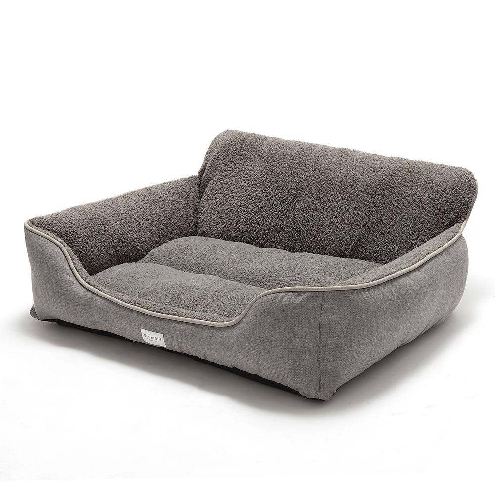 None Washable Extra Large Grey Dog Bed With Bolster