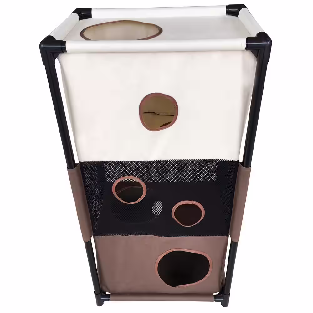 PET LIFE Khaki and Brown Kitty-Square Obstacle Soft Folding Sturdy Play-Active Travel Collapsible Travel Pet Cat House Furniture