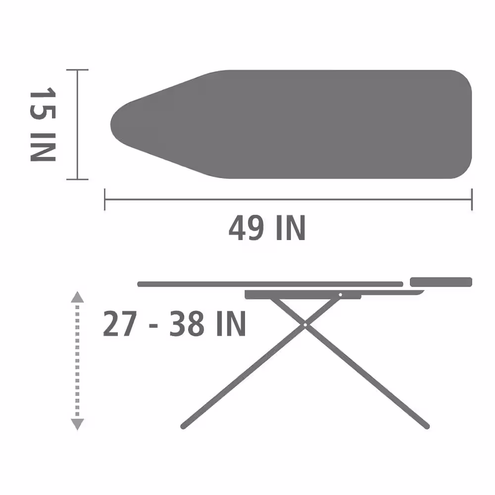 Brabantia Ironing Board B 49 x 15 In with Steam Iron Rest, Ecru Cream Cover and White Frame