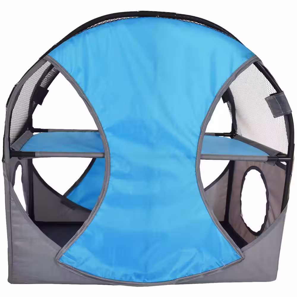 PET LIFE Blue and Grey Kitty-Play Obstacle Travel Collapsible Soft Folding Pet Cat House