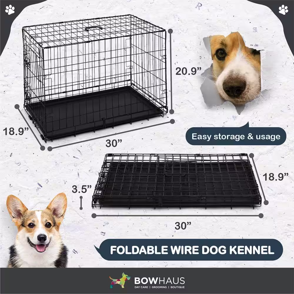None 30 in. W Foldable Dog Crate Wire Metal Dog Kennel with Divider Panel, Leak-Proof Pan and Protecting Feet