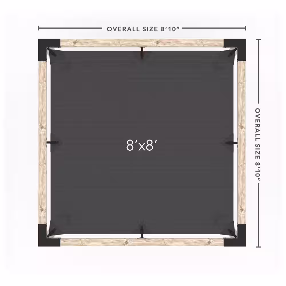 TOJA GRID 8 ft. L x 8 ft. W Pergola Kit with 4x4 KNECT Post Wall and Denim Shade Sail, 4x4 Wood Posts