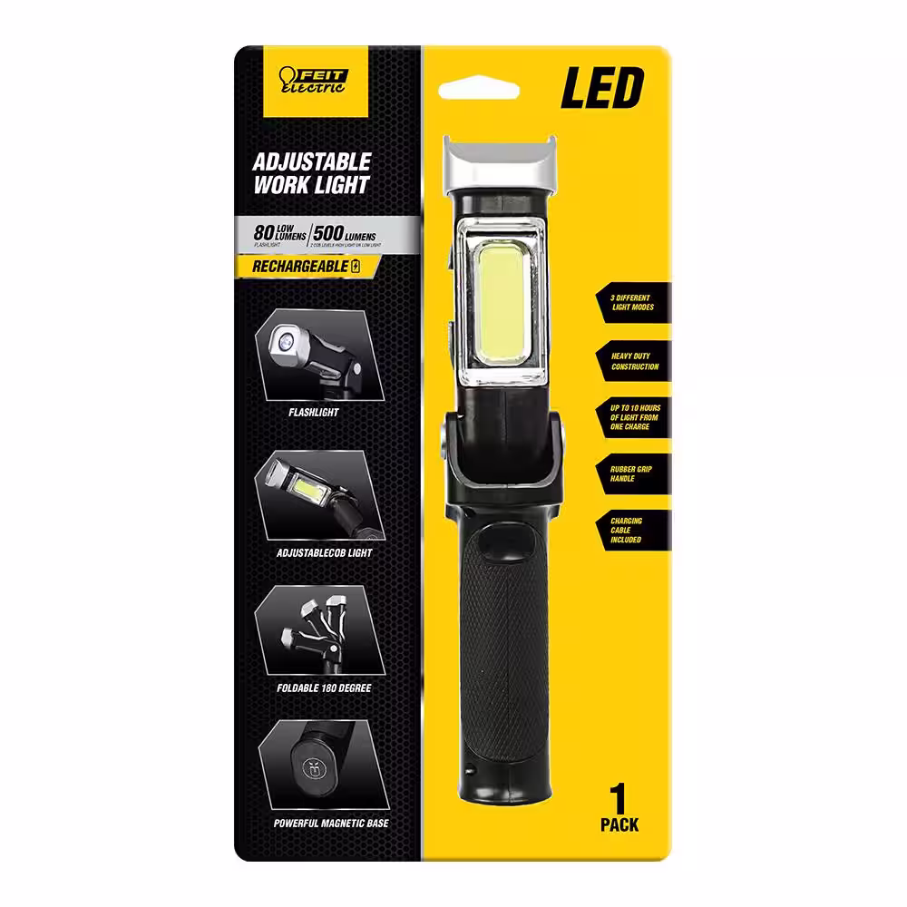 Feit Electric 500-Lumen Ultra Bright COB Adjustable Brightness Handheld Rechargeable With Magnetic Base Swivel LED Work Light (3-Pack)