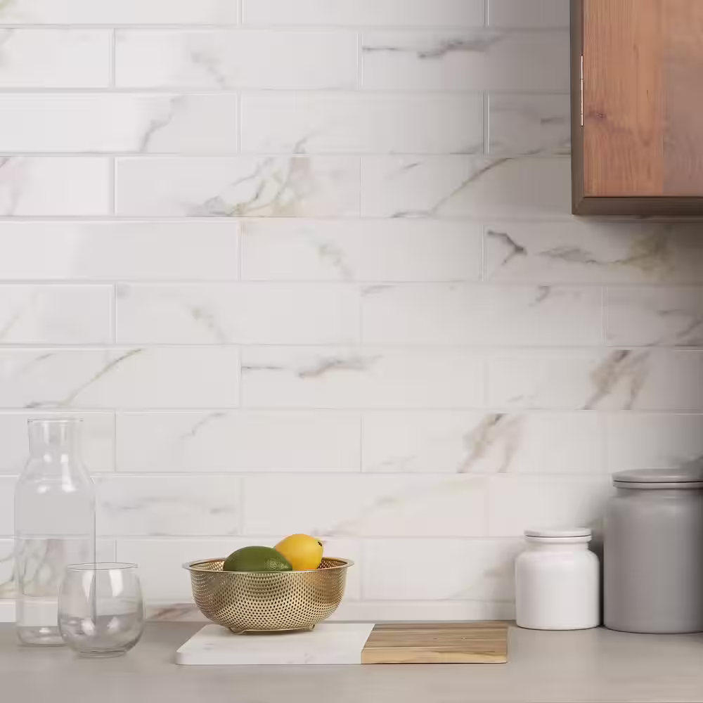 Ivy Hill Tile Santorini Calacatta White 2.95 in. x 11.81 in. Polished Ceramic Wall Tile (5.38 sq. ft./Case)