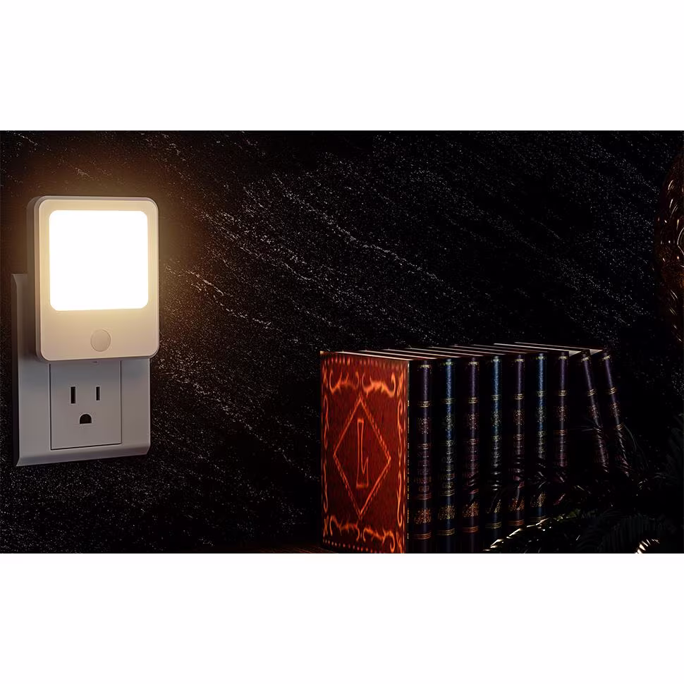 None Slim Motion Sensor Dimmable Square Soft White Plug-In LED White Night Light with Automatic Dusk to Dawn (3-Pack)