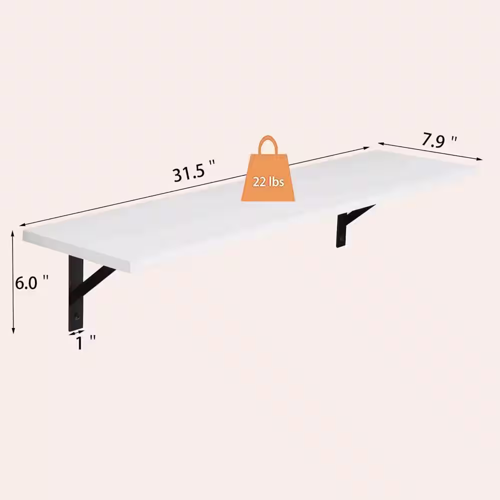 None 31.5 in. W x 8 in. D Long Floating Decorative Wall Shelf Set of 2, with Sturdy Metal Brackets