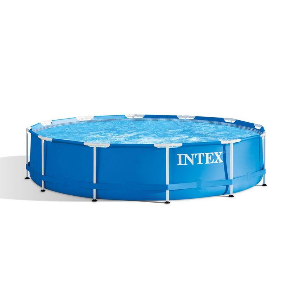 Intex 12 ft. x 30 in. Easy Set and Metal Frame Pool with Solar Cover Tarp, Blue