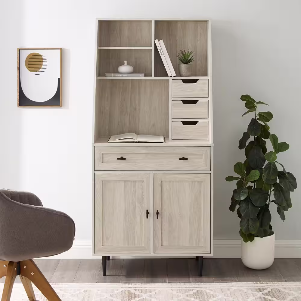 Welwick Designs 64 in. Rectangular Birch 4 Drawer Secretary Desks with Keyboard Tray