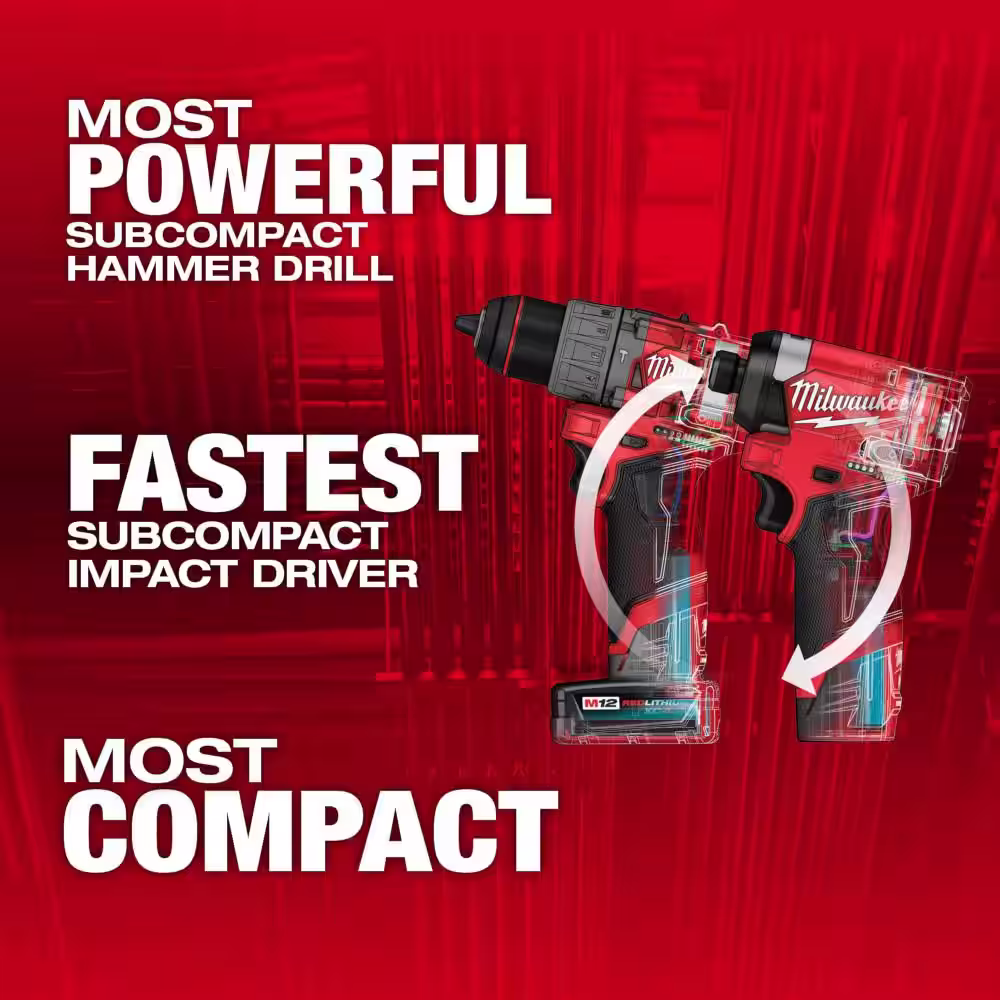 None M12 FUEL 12-Volt Li-Ion Cordless Hammer Drill/Impact Driver Combo Kit (2-Tool) with Right Angle Impact Wrench & Ratchet