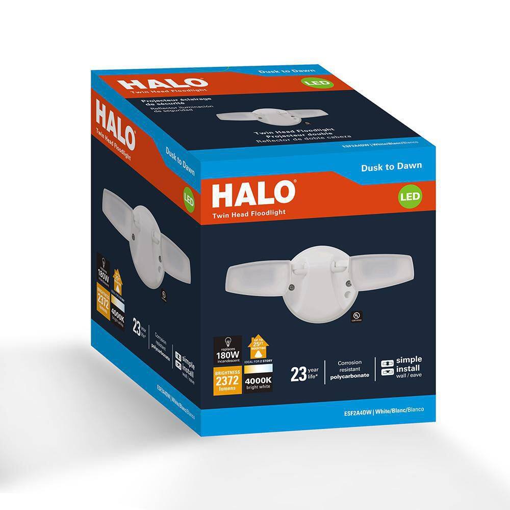 HALO 23.9-Watt White Outdoor Integrated LED Dusk to Dawn Flood Light 4000K, 80 CRI