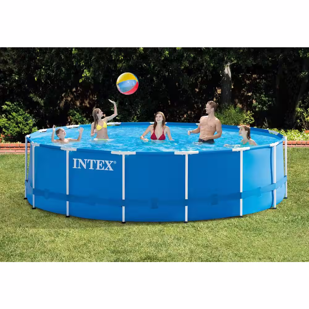 Intex 15 ft. Round 48 in. D Metal Frame Hard Sided Above Ground Swimming Pool Set with Pump (2-Pack)
