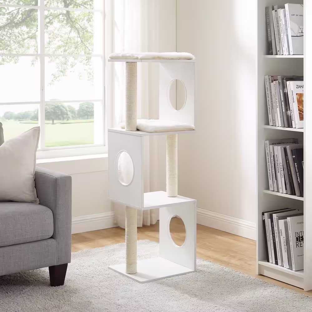 None Sheree 50 in. White Cat Tree