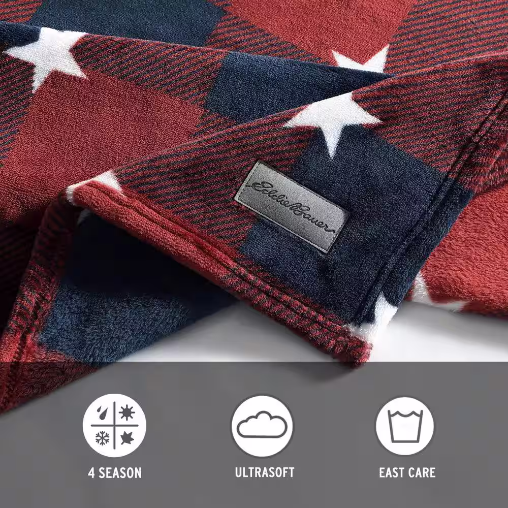 EDDIE BAUER Americana Plaid Red Microfiber 70X50 Throw Blanket