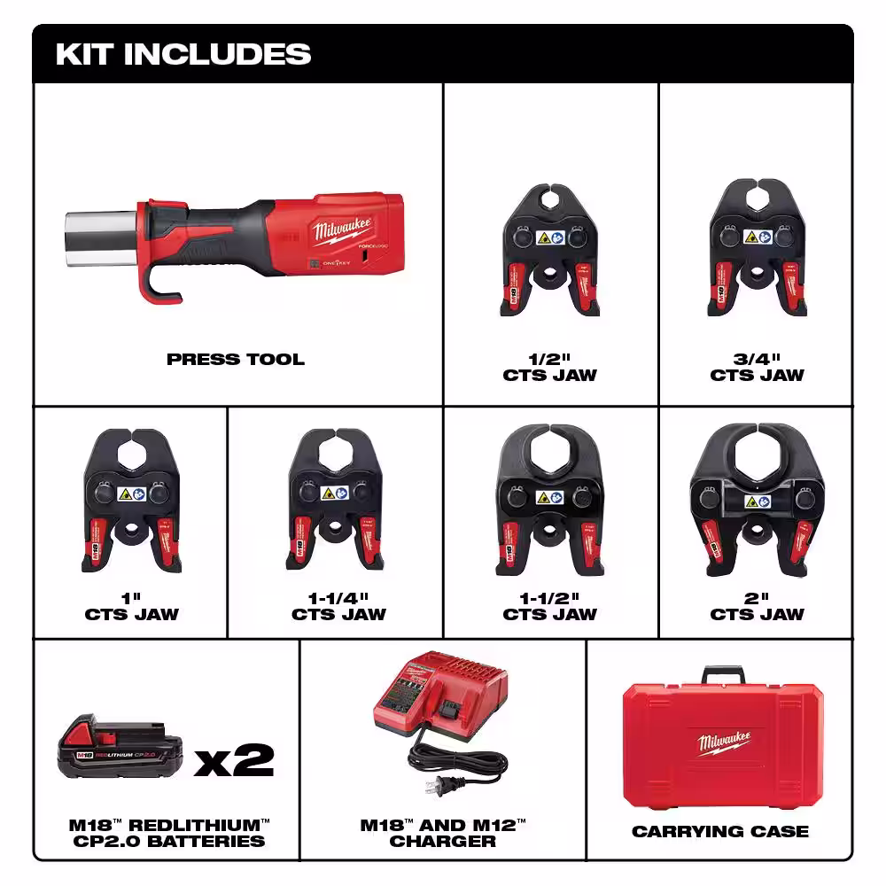 Milwaukee M18 18-Volt Lithium-Ion Brushless Cordless 1/2 in. - 2 in. Press Tool Kit (6-Jaws Included) W/M18 Deep Cut Band Saw