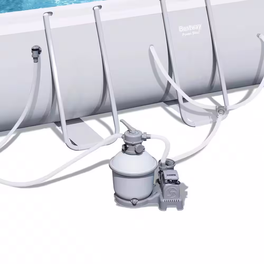 Bestway 18 ft. x 9 ft. x 48 in. Rectangular Frame Above Ground Pool and Cleaning Kit