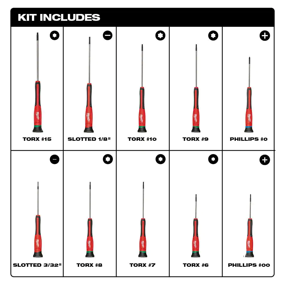 Milwaukee 16-Piece Screwdriver Set with Precision Screwdrivers