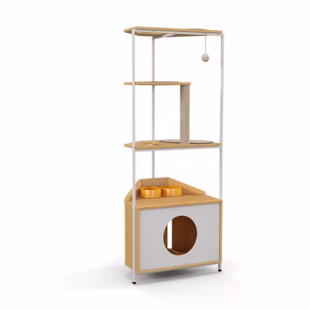 None Corner Cat Tower Cat Tree with Scratching Post Cat Condo with Feeding Station Climbing Platforms Pet Furniture