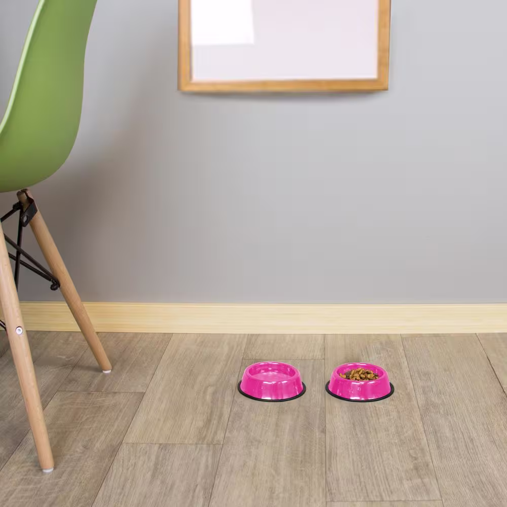 Platinum Pets 1 Cup Stainless Steel Embossed Non-Tip Cat Bowl in Pink