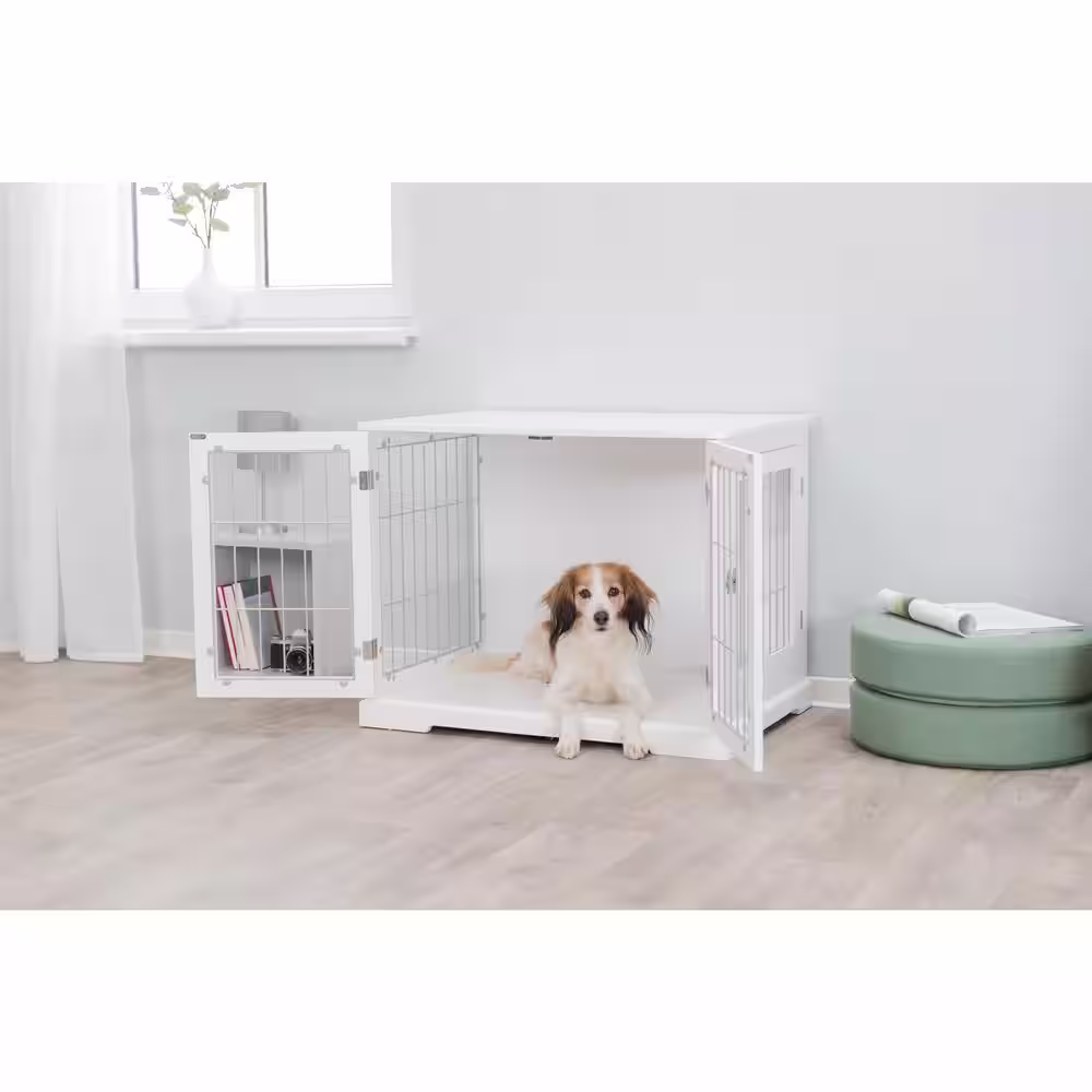 TRIXIE Furniture Style Dog Crate, Indoor Kennel, Pet Home, End Table or Nightstand with 2-Doors, White, Small