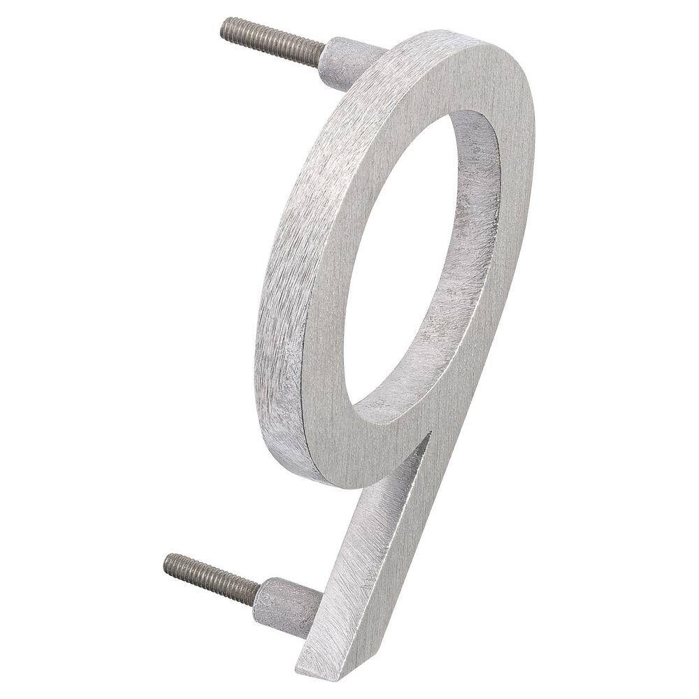 Montague Metal Products 16 in. Brushed Aluminum Floating or Flat Modern House Number 9