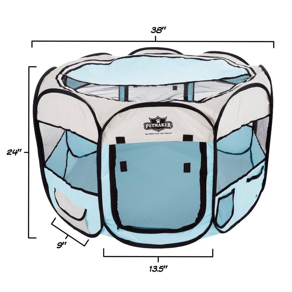 Pet Trex Portable 38 in. Pop Up Pet Play Pen with Carrying Bag in Blue