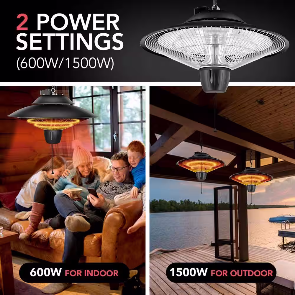None 600-Watt/1500-Watt Simple Deluxe Patio Portable Outdoor Heating with Overheat Protection, Ceiling-Mounted Heater
