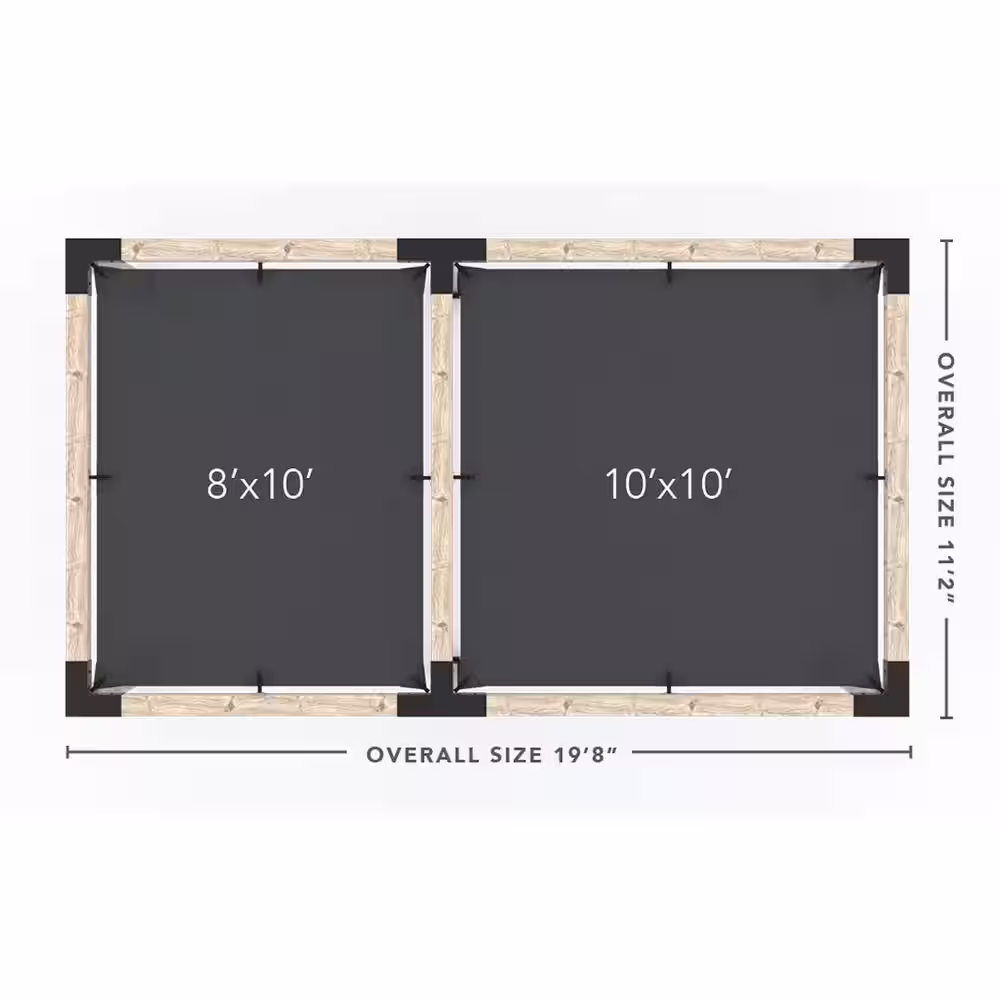 TOJA GRID 10 ft. L x 18 ft. W Double Pergola Kit with 2 White Shade Sails, for 6x6 Wood