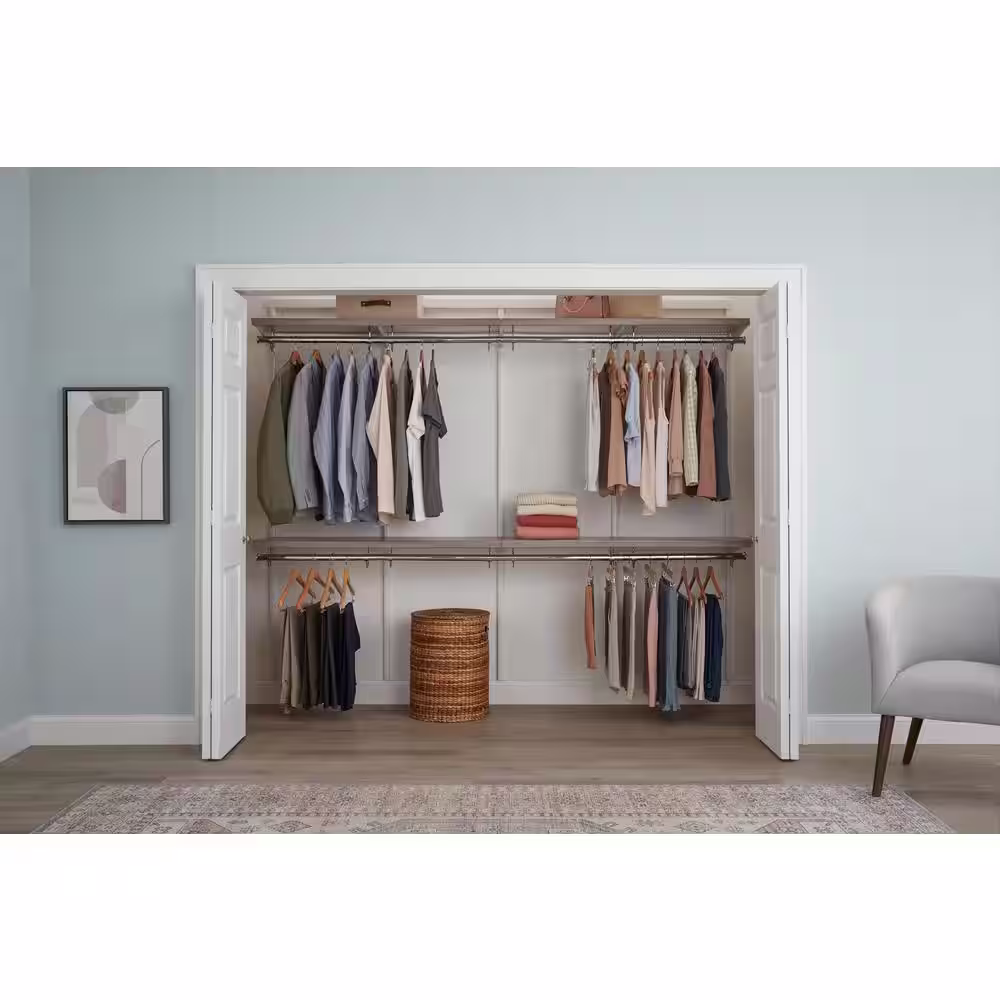 Everbilt Genevieve 8 ft. Gray Adjustable Closet Organizer Double Hanging Rod