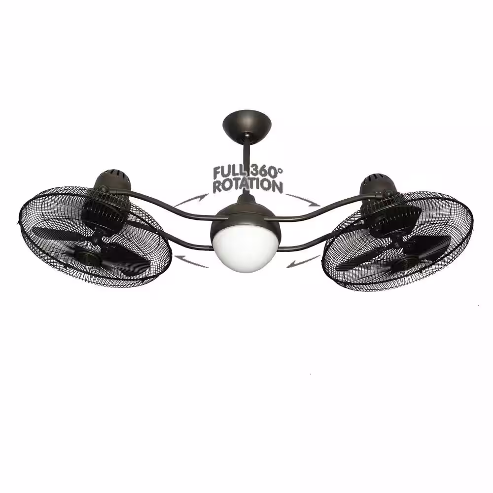 TroposAir Duet 15 in. Rotating Dual Motor Caged Indoor/Outdoor Oil Rubbed Bronze Ceiling Fan with Light with Remote Control