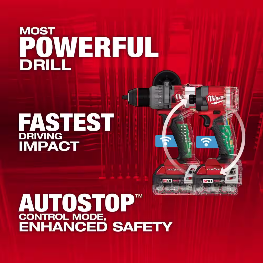 Milwaukee M18 FUEL ONE-KEY 18V Lithium-Ion Brushless Cordless Hammer Drill/Impact Driver Combo Kit Two 5.0 Ah Batteries Case