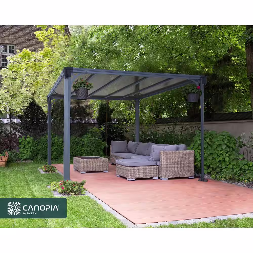 CANOPIA by PALRAM Milano 10 ft. x 10 ft. Gray/Bronze Outdoor Gazebo with LED Lighting Kit