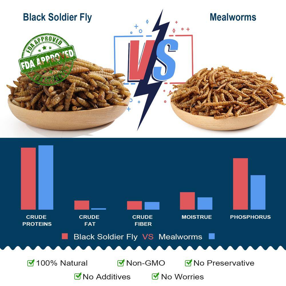 None 10 lbs. Natural Dried Soldier Fly Larvae for Chickens, Ducks, Geese, Turkeys and More, 85X More Calcium Than Mealworms