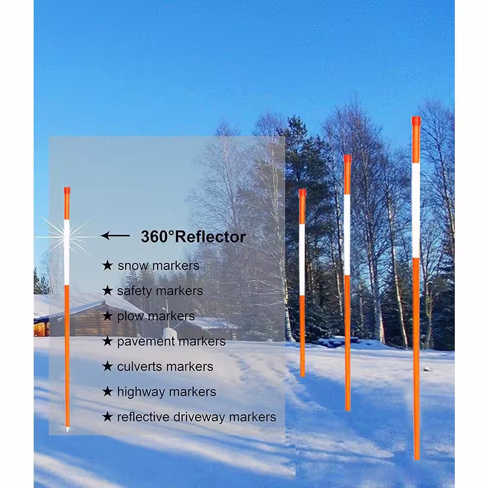 None 24 in. Hollow Reflective Driveway Markers Driveway Poles for Easy Visibility at Night,5/16 in. Dia Orange, (50-Pack)
