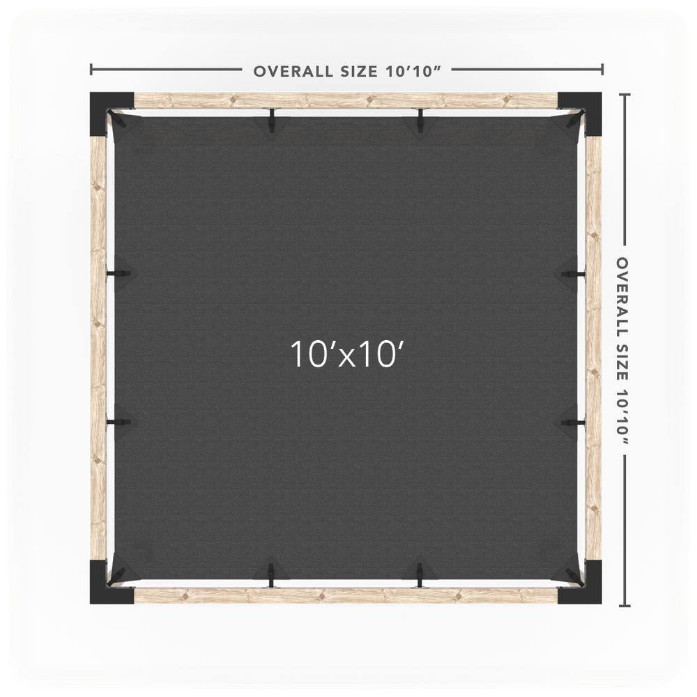 TOJA GRID 10 ft. L x 10 ft. W Pergola Kit with 4x4 KNECT Post Wall and Crimson Shade Sail, 4x4 Wood Posts