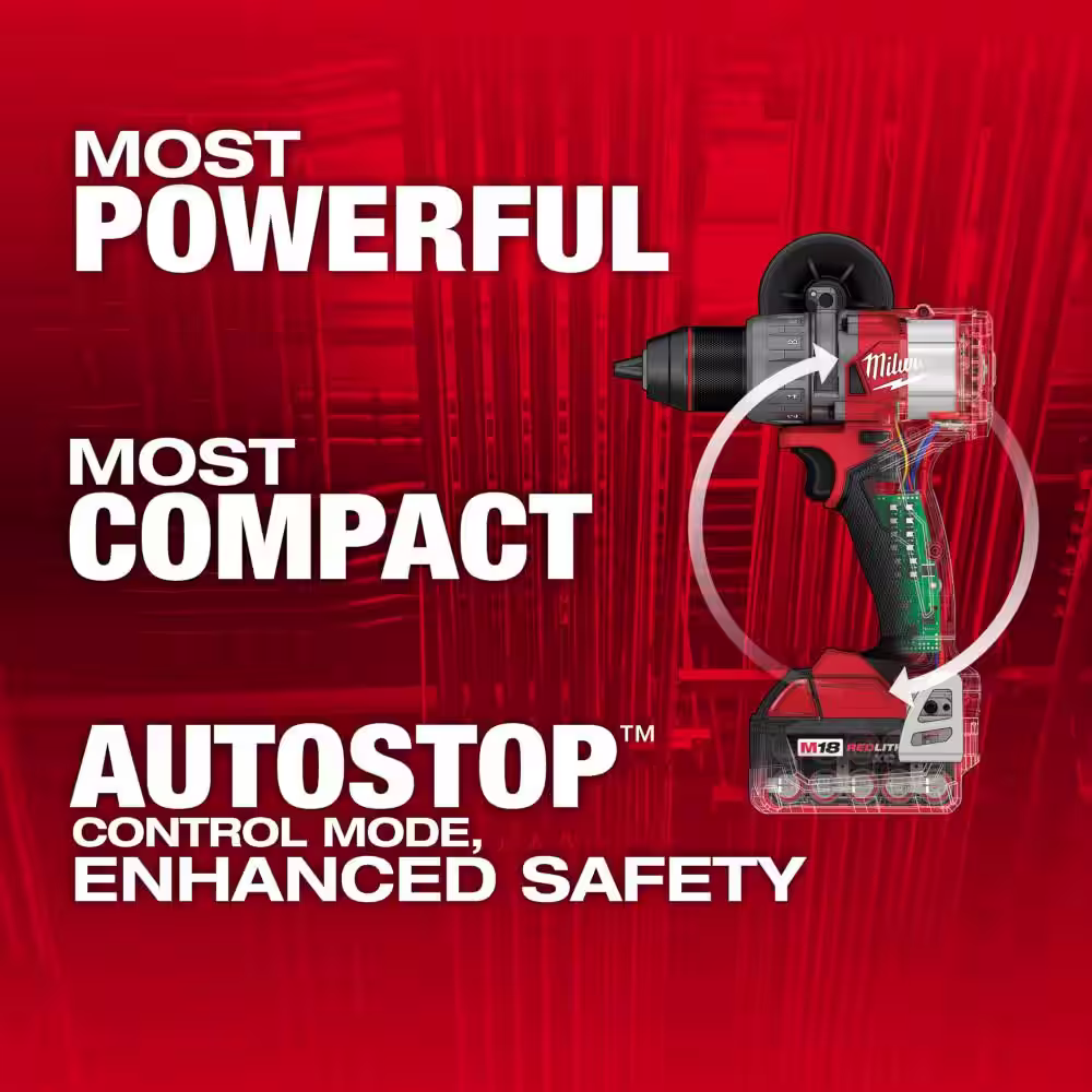 Milwaukee M18 Fuel 18-V Lithium-Ion Brushless Cordless 1/2 in. Hammer Drill Driver Kit with (3) 5.0 Ah Batteries and Hard Case