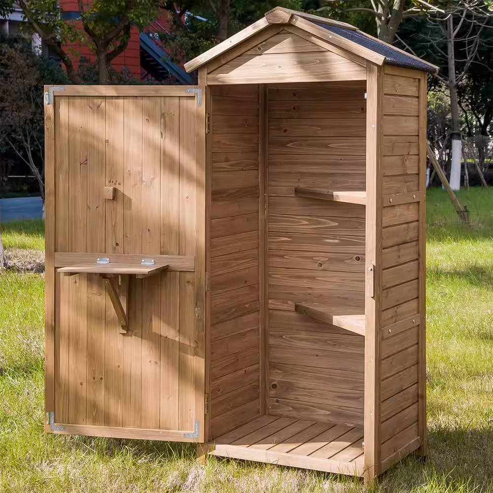BTMWAY 2.1 ft. W x 1.5 ft. D Wood Storage Shed (4.4 sq. ft.) Lawn Backyard Garden Tool Outdoor Storage Cabinet with Workstation