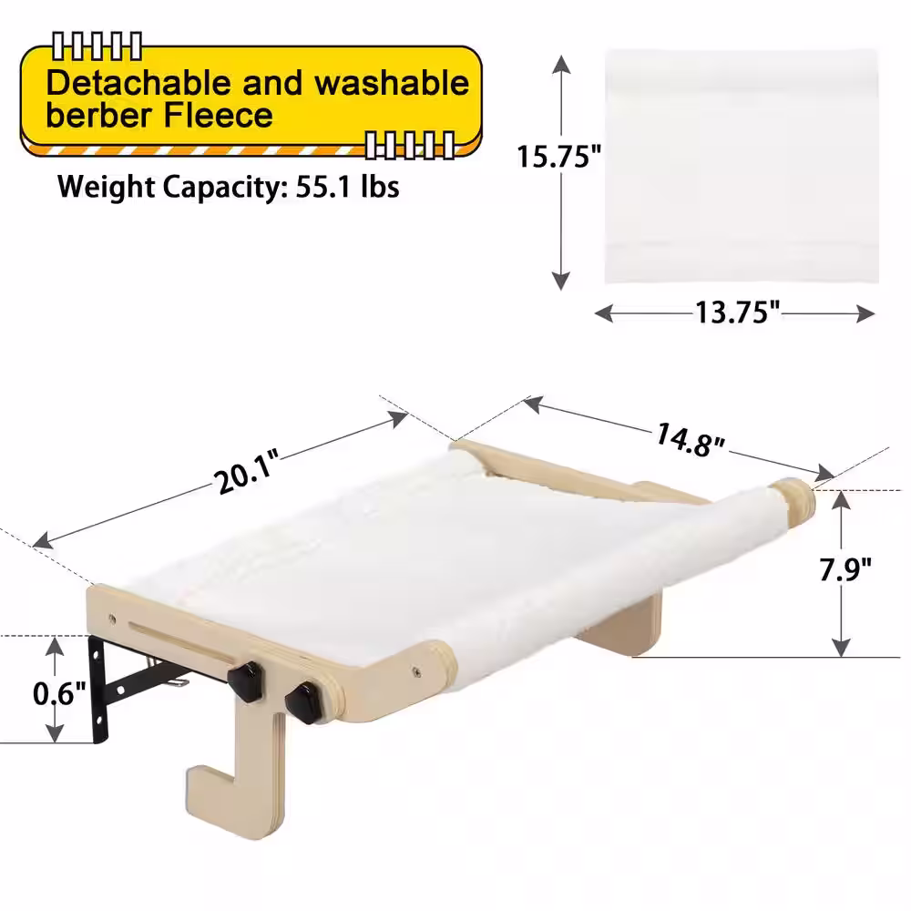 None Small to Medium Wood Cat Window Perch for Indoor Cats Plush Cat Hammock Window Seat Bed Shelf No Drilling No Suction Cup