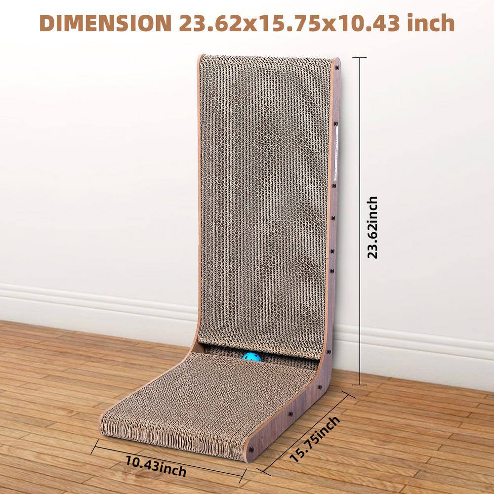 None Cat Scratcher with Cat Toys Ball Track, Build-in Ball, L-Shaped Scratcher, Cardboard Lounge Bed