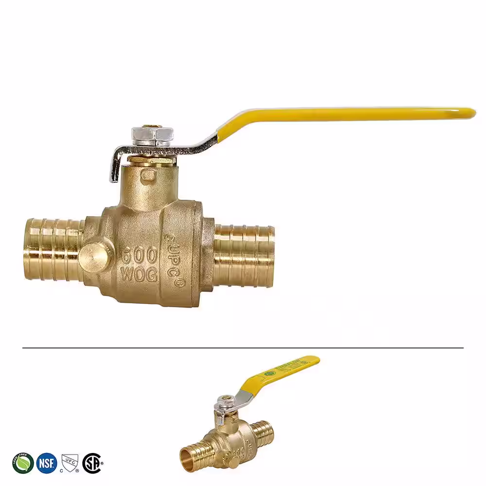 The Plumber's Choice 1 in. Full Port PEX Barb Ball Valve Water Shut Off with Drain