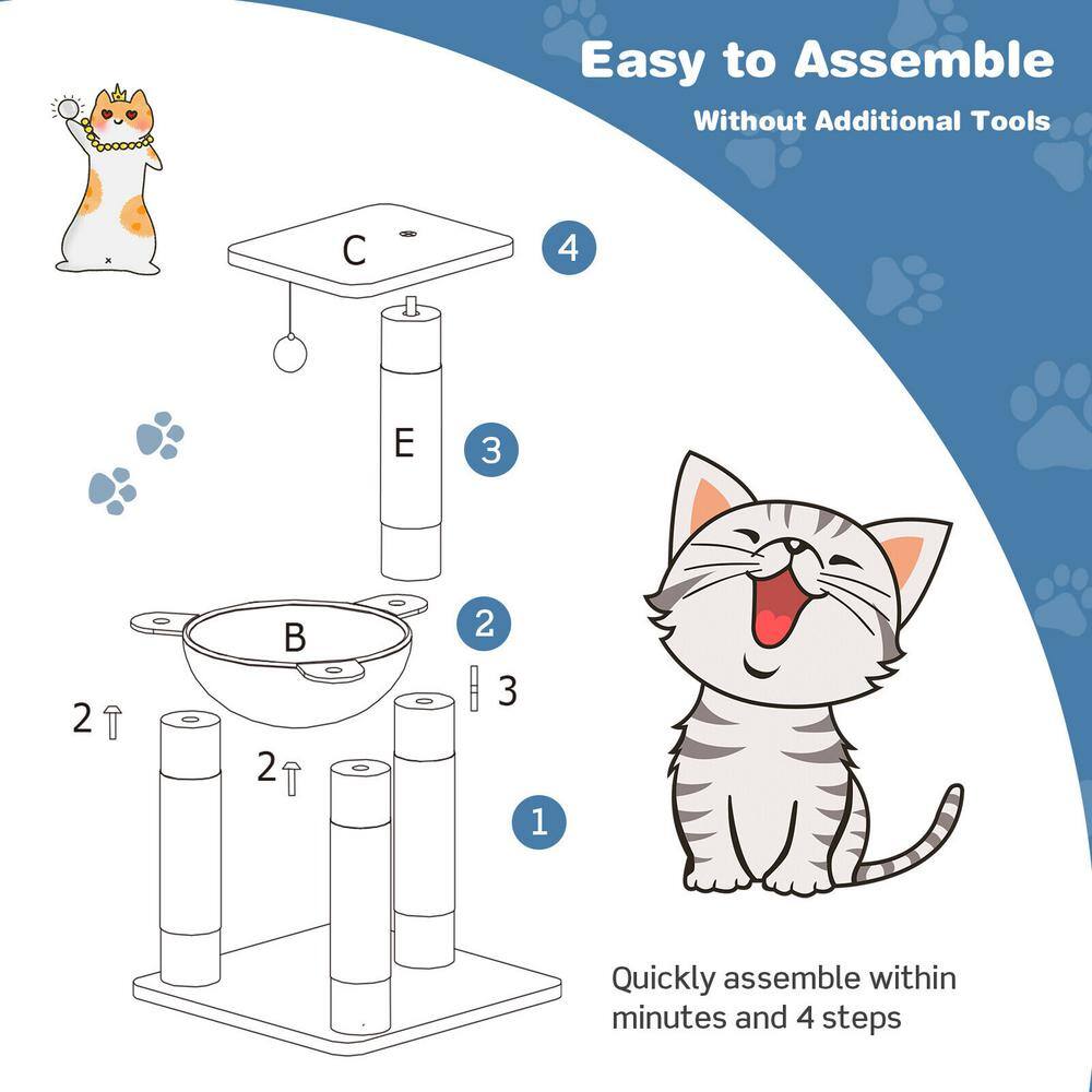 ANGELES HOME Gray Wood Multi-level Cat Tree with Scratching Posts and Cat Hammock