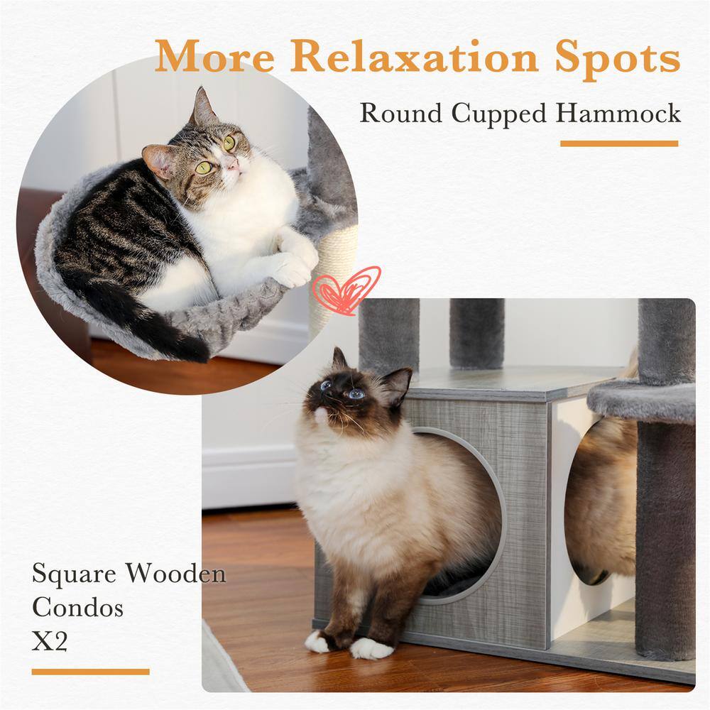 None Scratching Posts and Trees, Luxurious Cat House, Cat Play Center, Vat Bed in Grey
